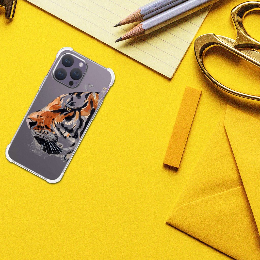 Back Cover iPhone 15 Pro Max Watercolor Tiger achterkant design