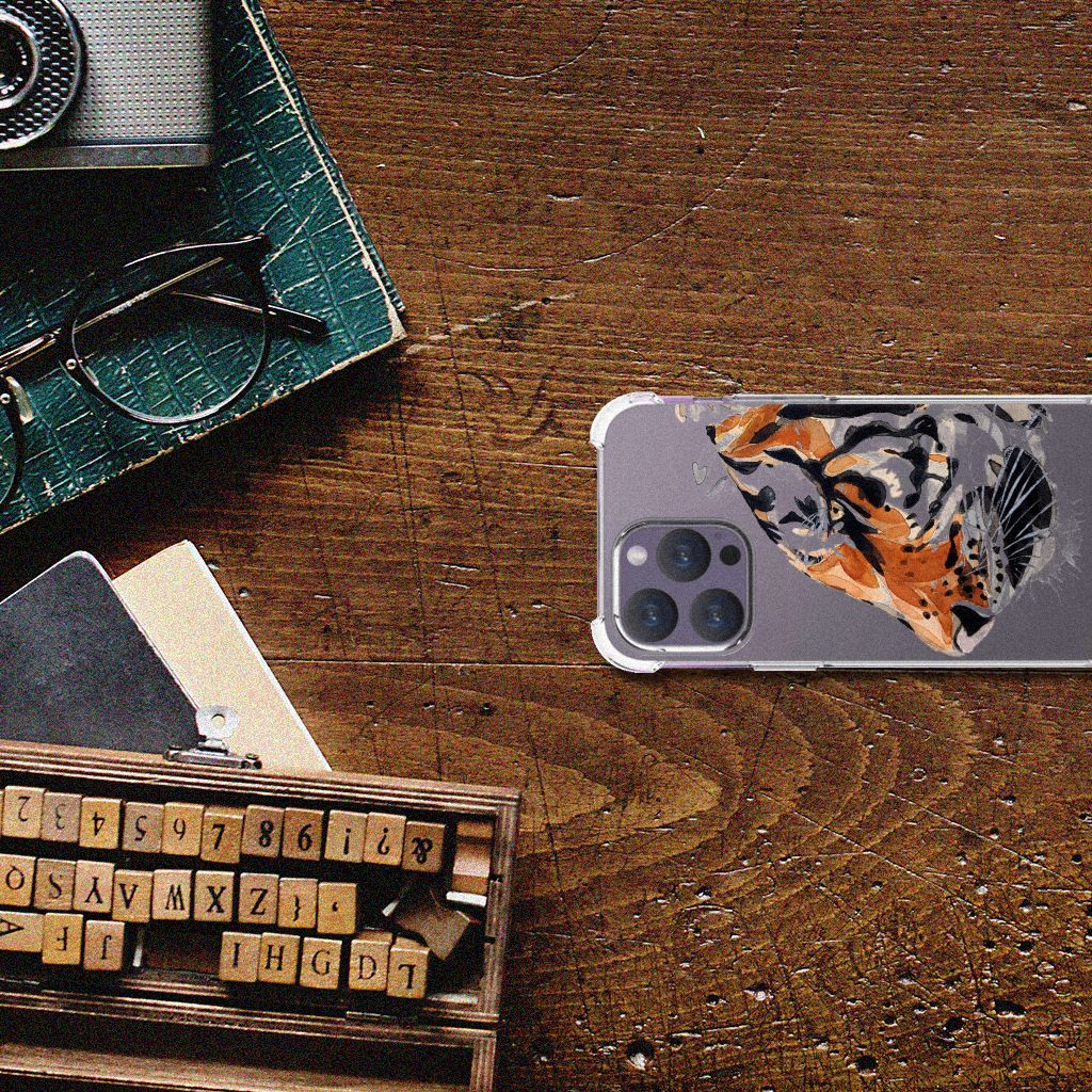 Back Cover iPhone 15 Pro Max Watercolor Tiger design bovenaanzicht