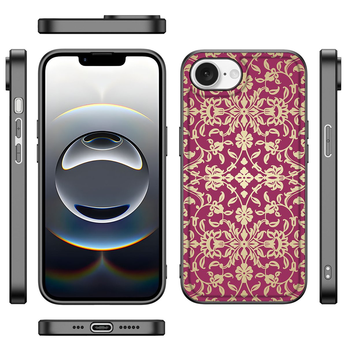 Apple iPhone 16e Back Cover iPhone 16e Barok Pink design barok print aanzicht