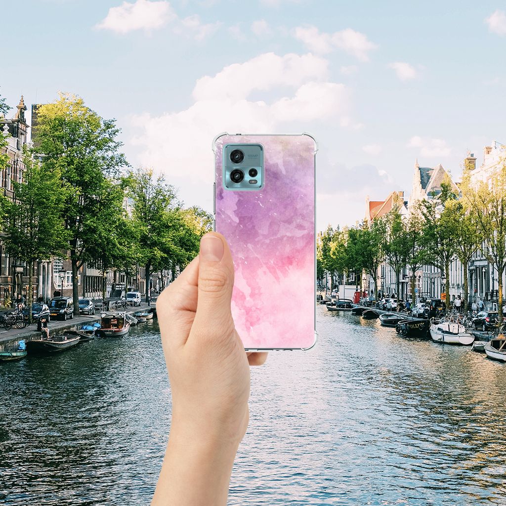 otorola Moto G72 Back Cover Pink Purple Paint hand landschap water