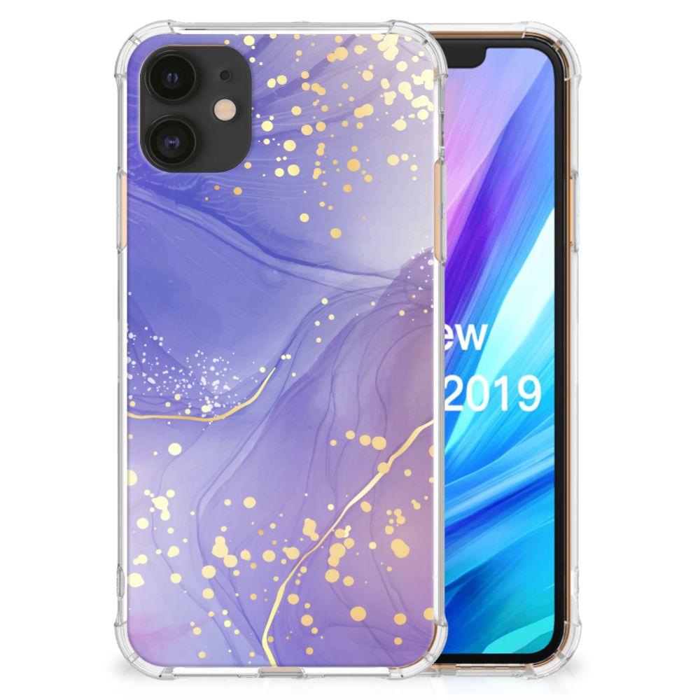 Apple iPhone 11 Back Cover Watercolor Paars voorkant en achterkant