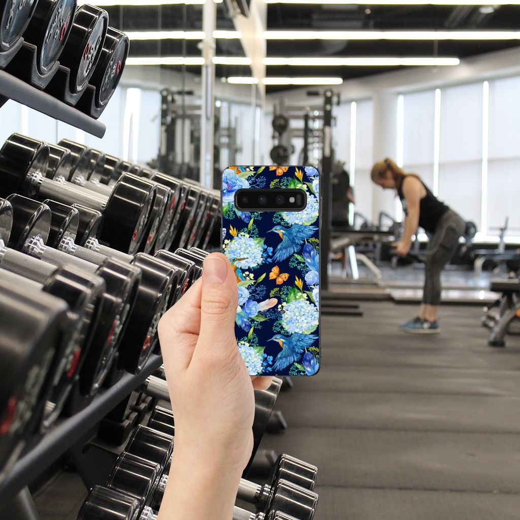 Samsung Galaxy S10 IJsvogel Back Cover bloemen design hand gym