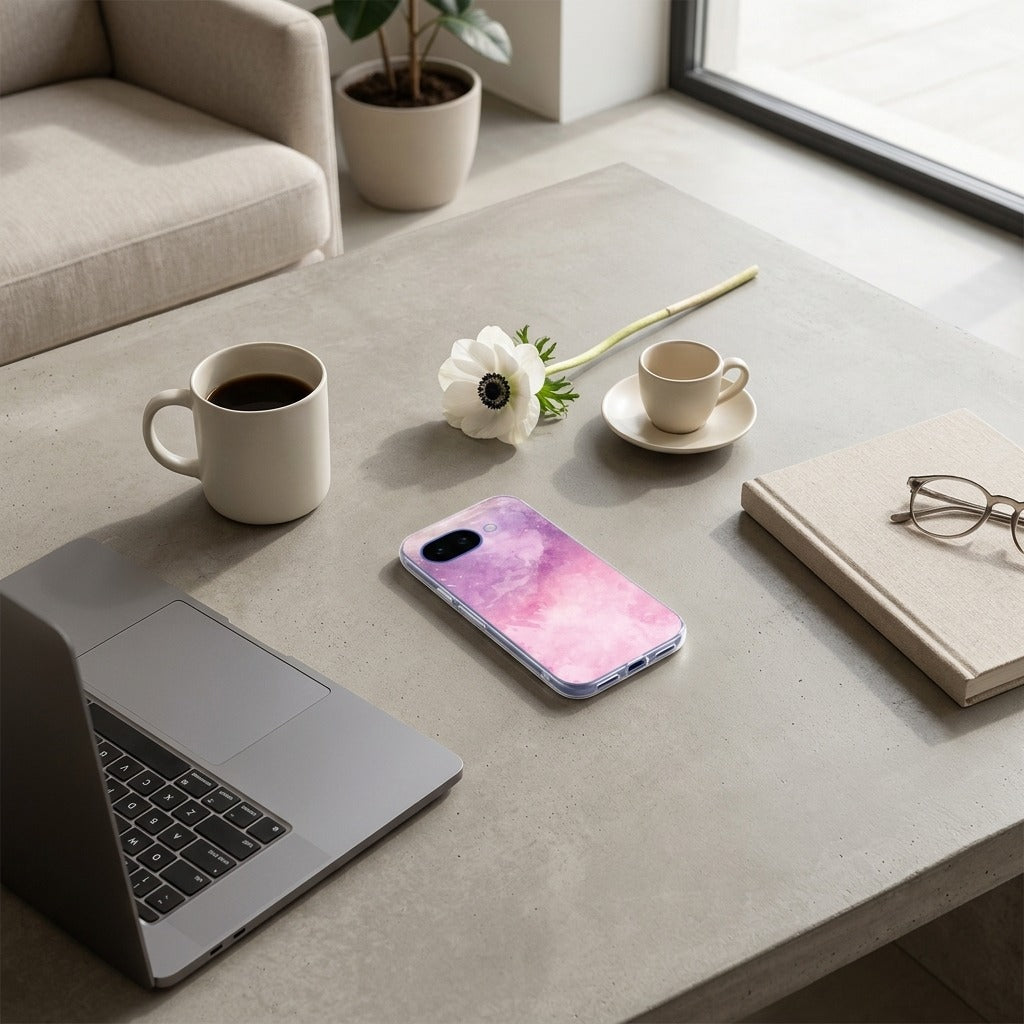 Back cover hoesje Google Pixel 10a Pink Purple Paint - lifestyle foto in huiselijke setting