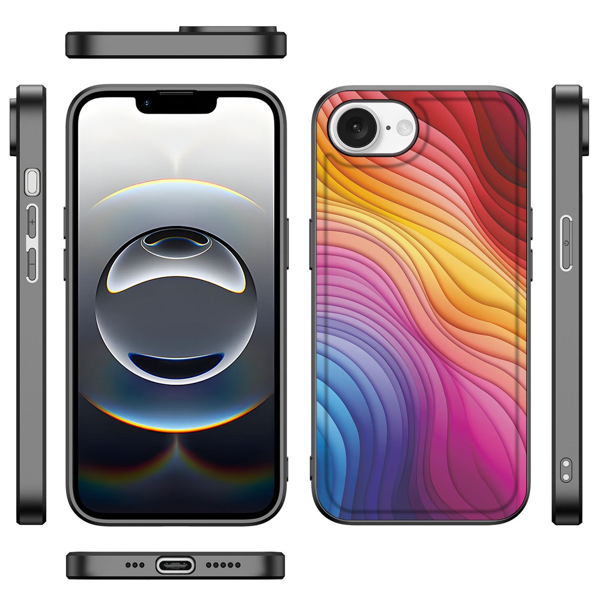 Apple iPhone 16e Backcover voor iPhone 16e Regenboog zijaanzicht design