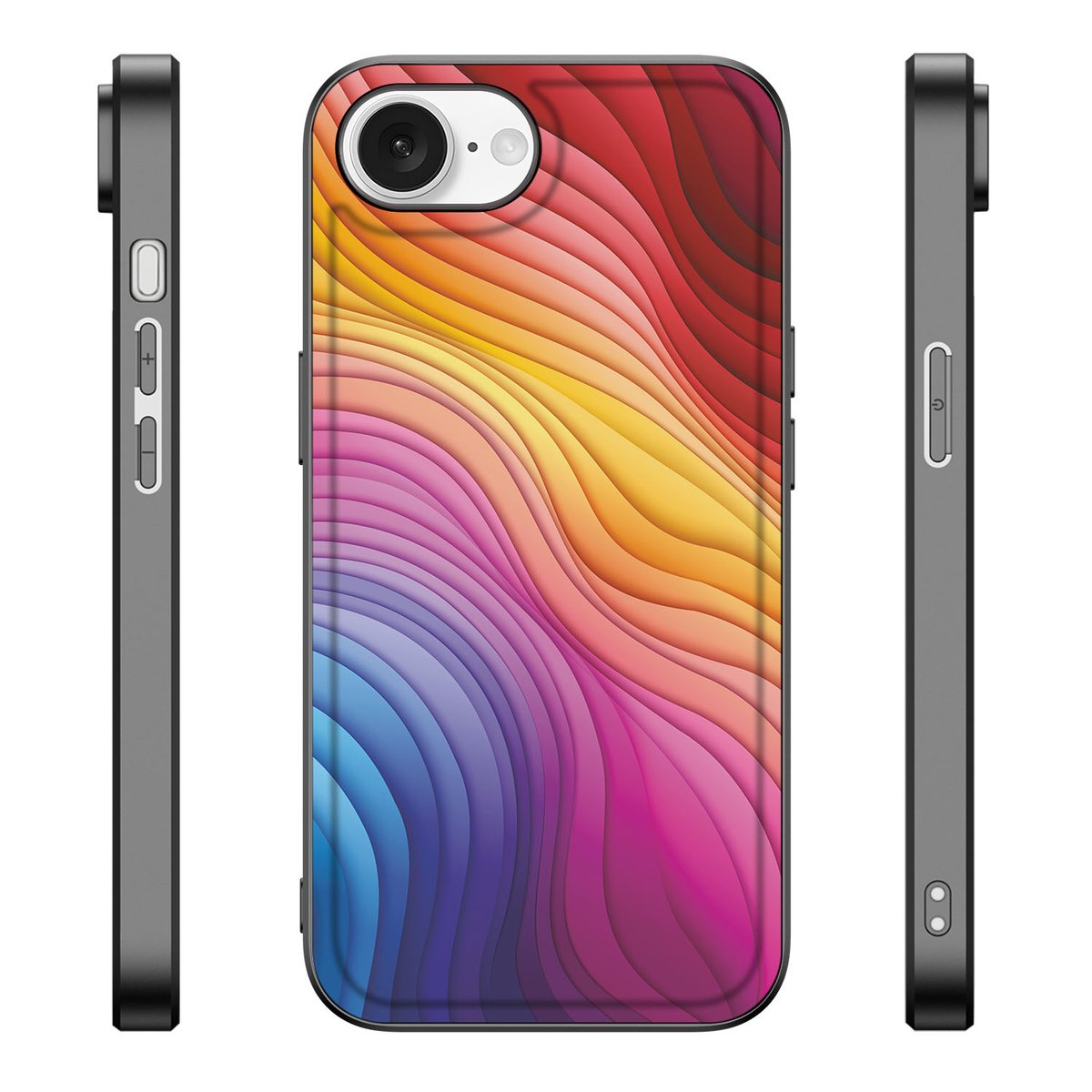 iPhone 16e Backcover voor iPhone 16e Regenboog design kleurrijke golfpatronen aanzicht