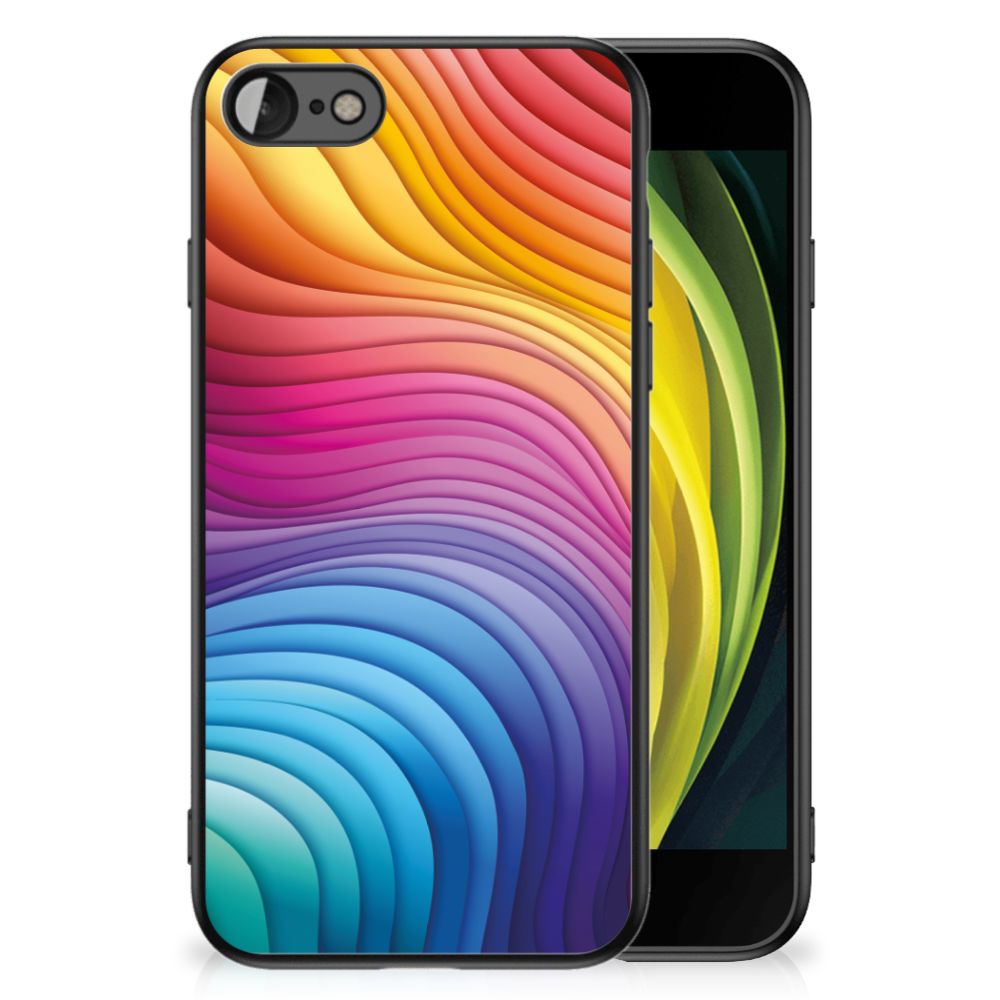 Backcover voor iPhone SE 2022 | SE 2020 | 7/8 Regenboog met kleurrijke golven en patroon.