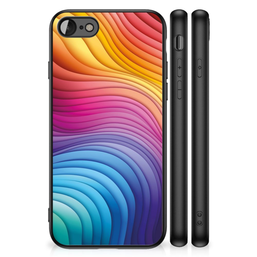 Backcover voor iPhone SE 2022 | SE 2020 | 7/8 Regenboog met kleurrijk golfpatroon in pastelkleuren.