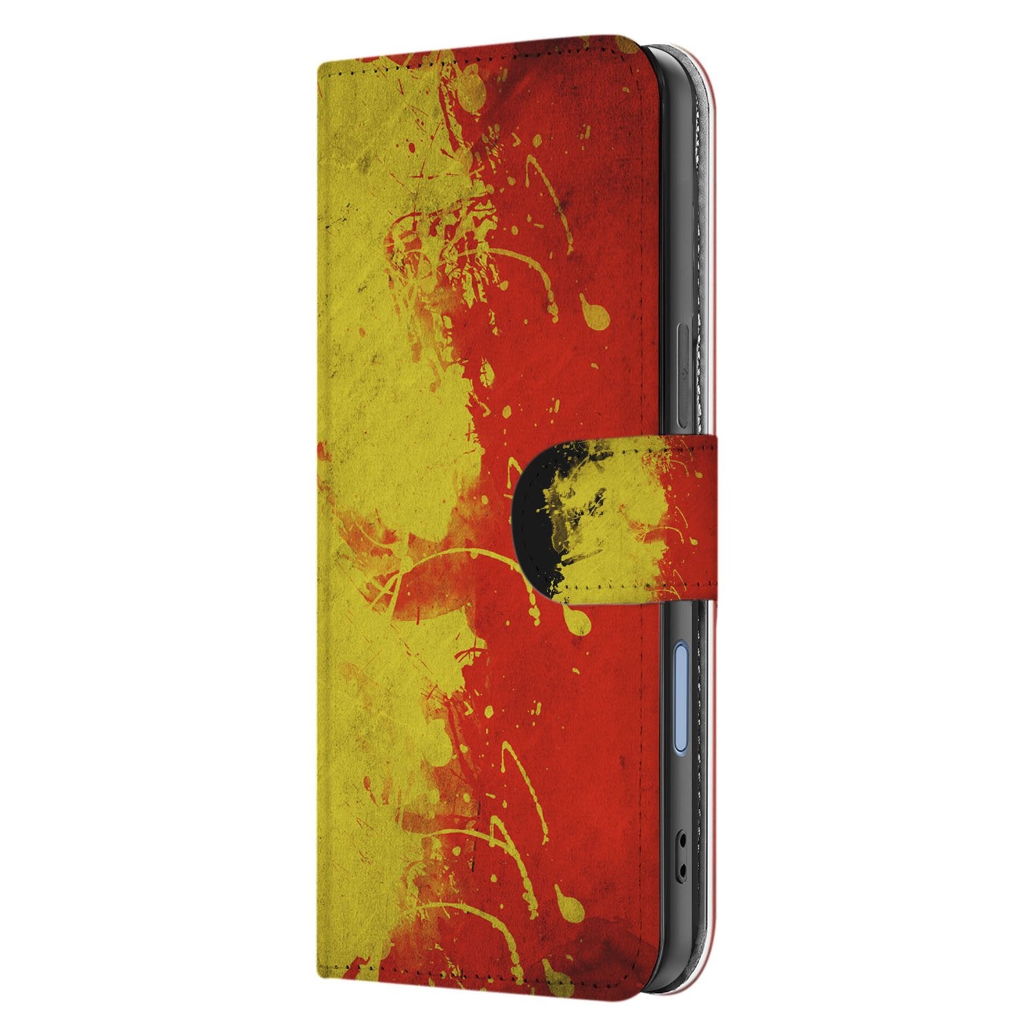 Belgische Vlag Hoesje Voor iPhone 17 Book Case design Belgische Vlag aanzicht zij