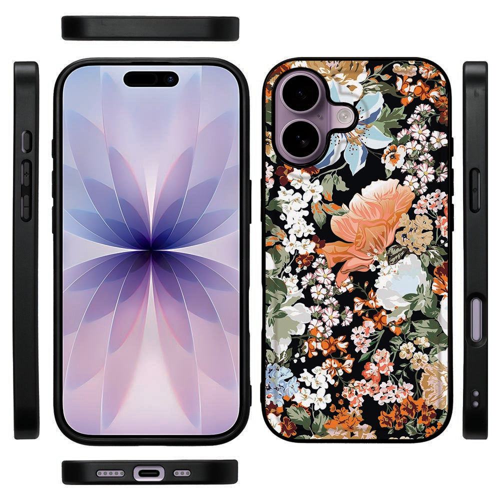 Apple iPhone 17 Beschermhoes Dark Bloemen voorkant zijkanten achterkant
