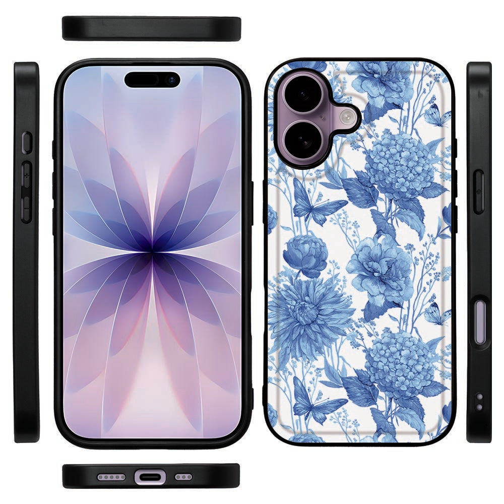 Apple iPhone 17 Beschermhoes Flowers Blue voorkant achterkant zijkanten