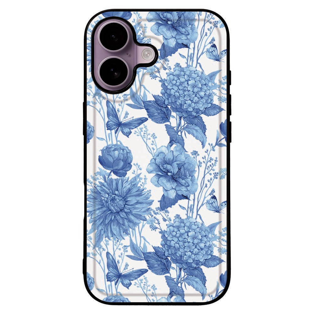 Apple iPhone 17 Beschermhoes Flowers Blue voorkant bloemen vlinders