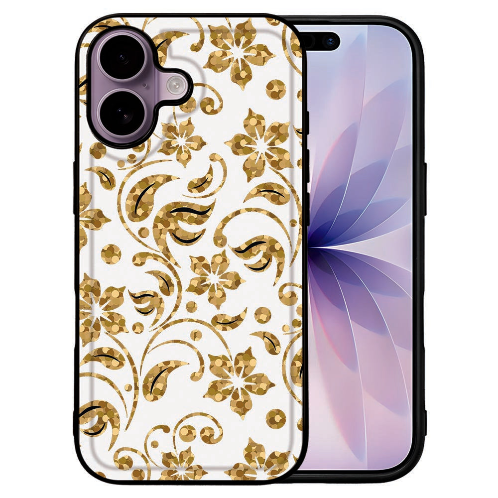 iPhone 17 Beschermhoes Gouden Bloemen achteraanzicht