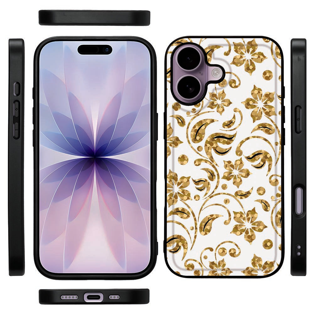 iPhone 17 Beschermhoes Gouden Bloemen voorkant zijkant achterkant