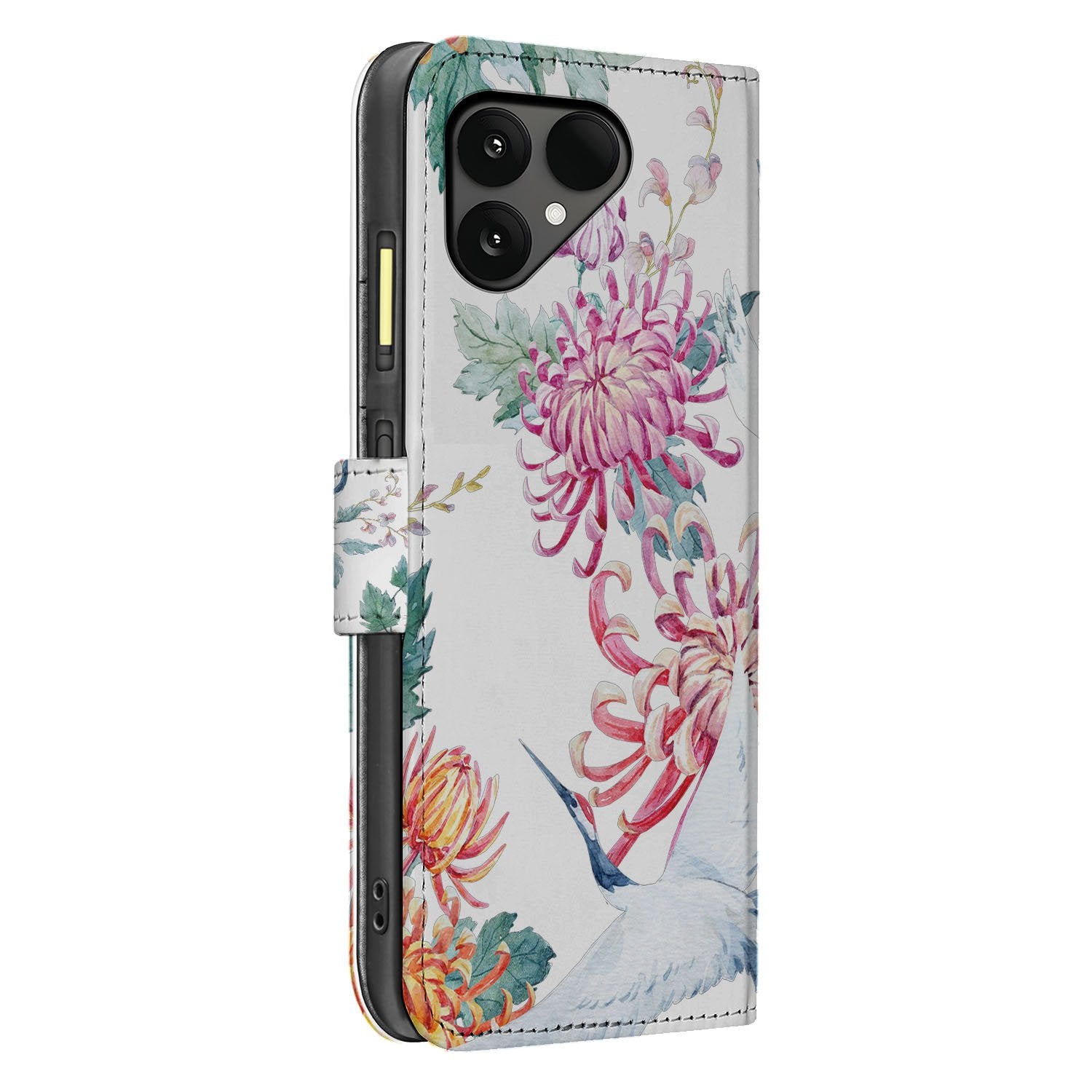 Fairphone 6 Bird Flowers Design Bookcase Hoesje met Pasjes zijaanzicht