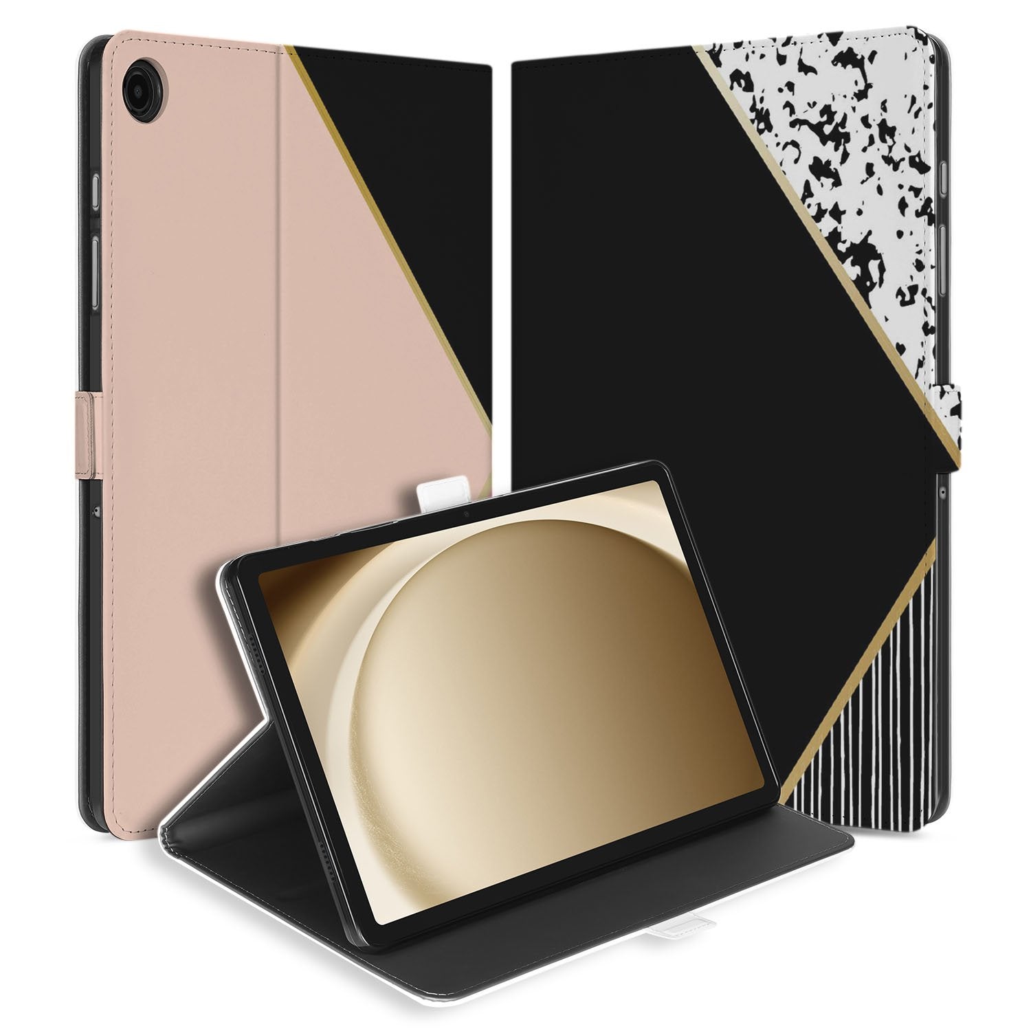 Black Pink Shapes Tablet Hoesje met Standaard Samsung Galaxy Tab A11 Plus tablet hoesje zwart roze design