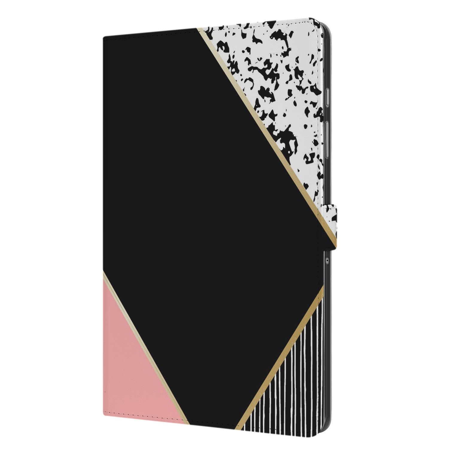 Samsung Galaxy Tab A11 Plus Black Pink Shapes Tablet Hoesje met Standaard design geometrisch zwart wit roze