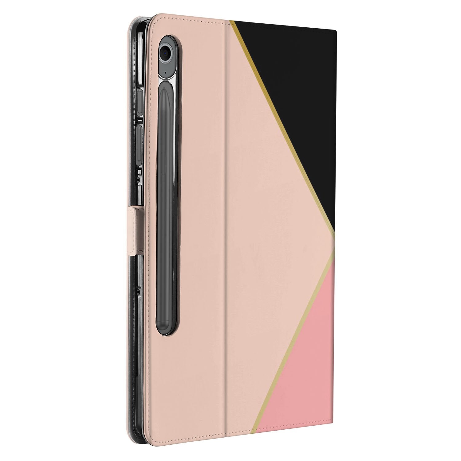 Black Pink Shapes Tablet Hoesje met Standaard Samsung Galaxy Tab S10 FE | Tab S9 FE tablet hoesje roze zwart geometrisch