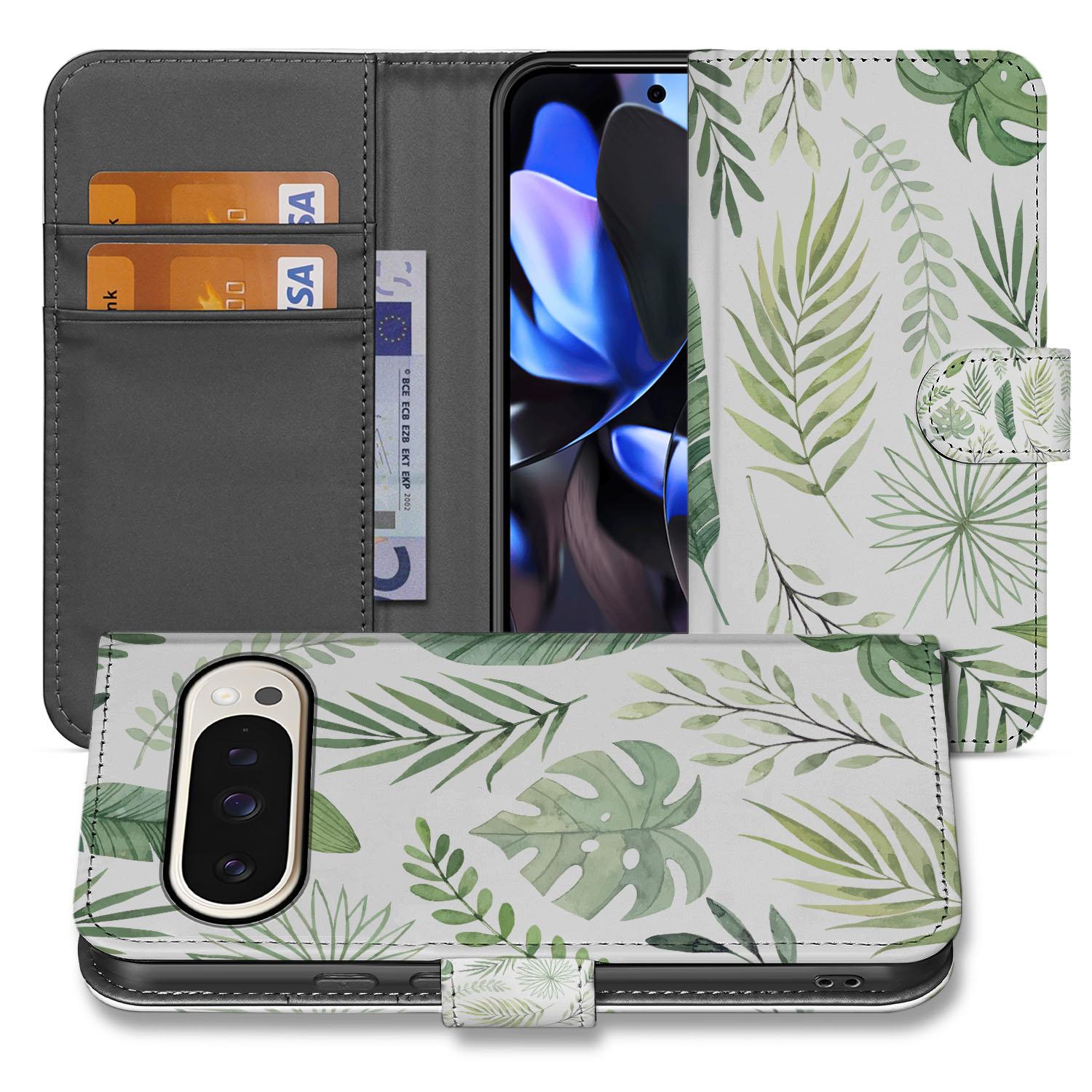 Bladeren Google Pixel 10 | 10 Pro Portemonnee Hoesje designnaam bladprint aanzicht