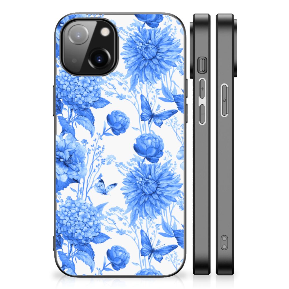 Bloemen Hoesje voor Apple iPhone 13 | iPhone 14 Flowers Blue B2C Telecom
