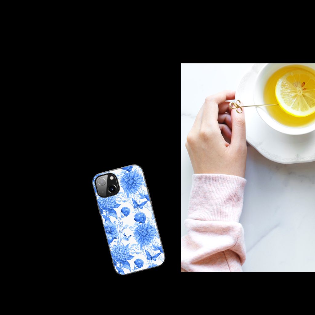 Bloemen Hoesje voor Apple iPhone 13 | iPhone 14 Flowers Blue B2C Telecom