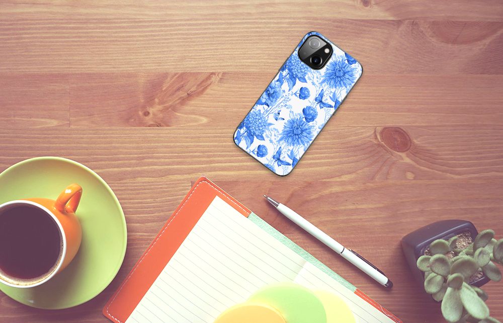 Bloemen Hoesje voor Apple iPhone 13 | iPhone 14 Flowers Blue B2C Telecom