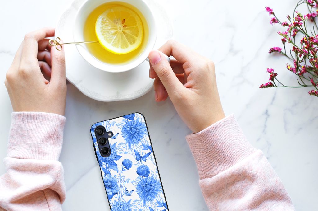 Bloemen Hoesje voor Samsung Galaxy A15 Flowers Blue B2C Telecom