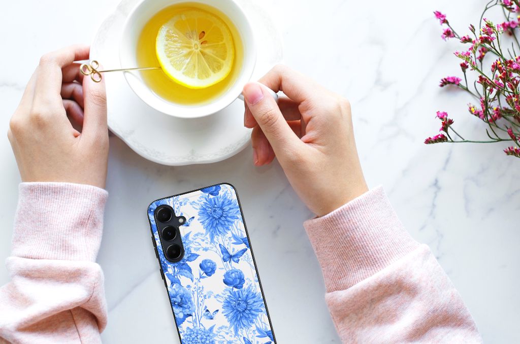 Bloemen Hoesje voor Samsung Galaxy A55 Flowers Blue B2C Telecom