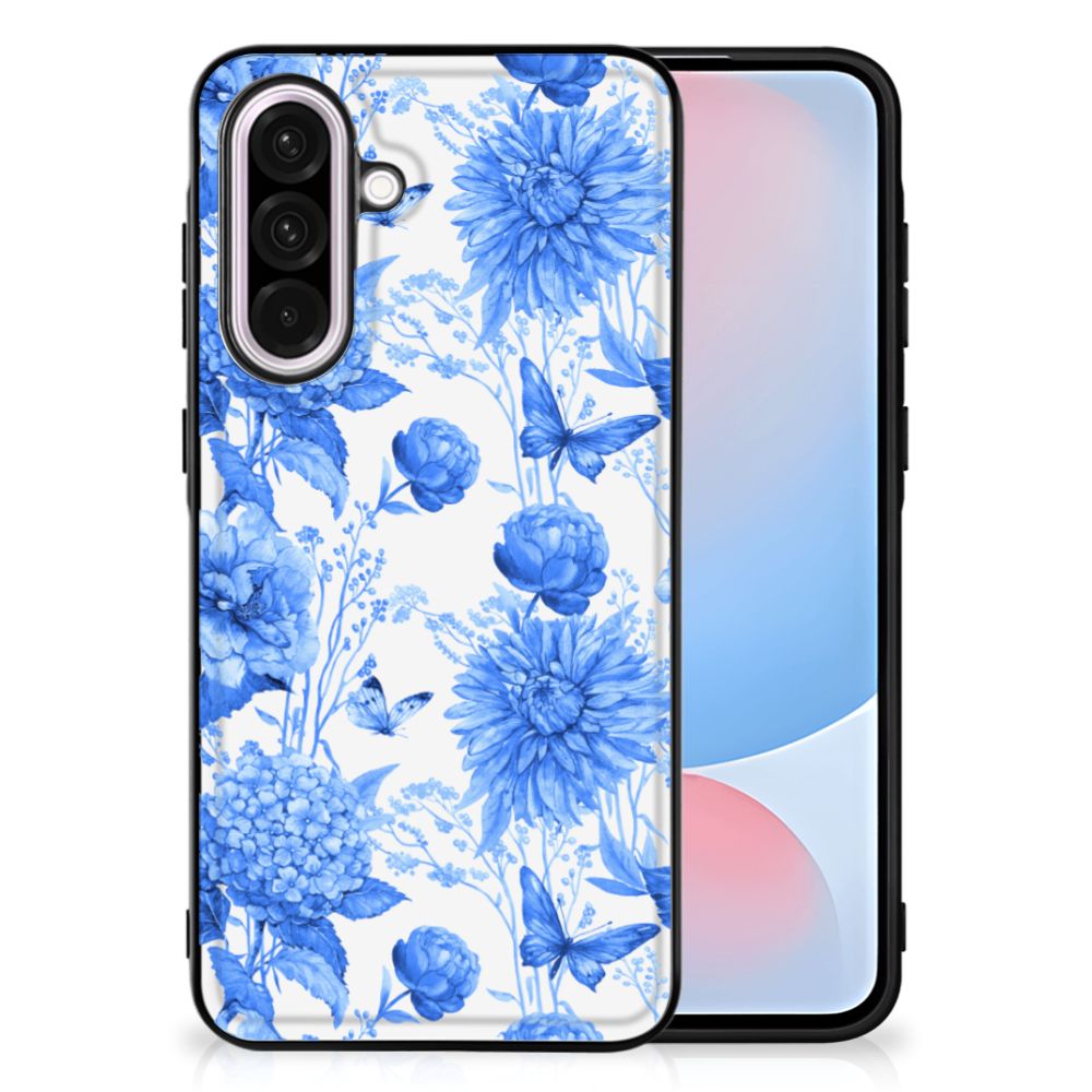 Samsung Galaxy A56 Bloemen Hoesje Flowers Blue achterkant bloemen ontwerp