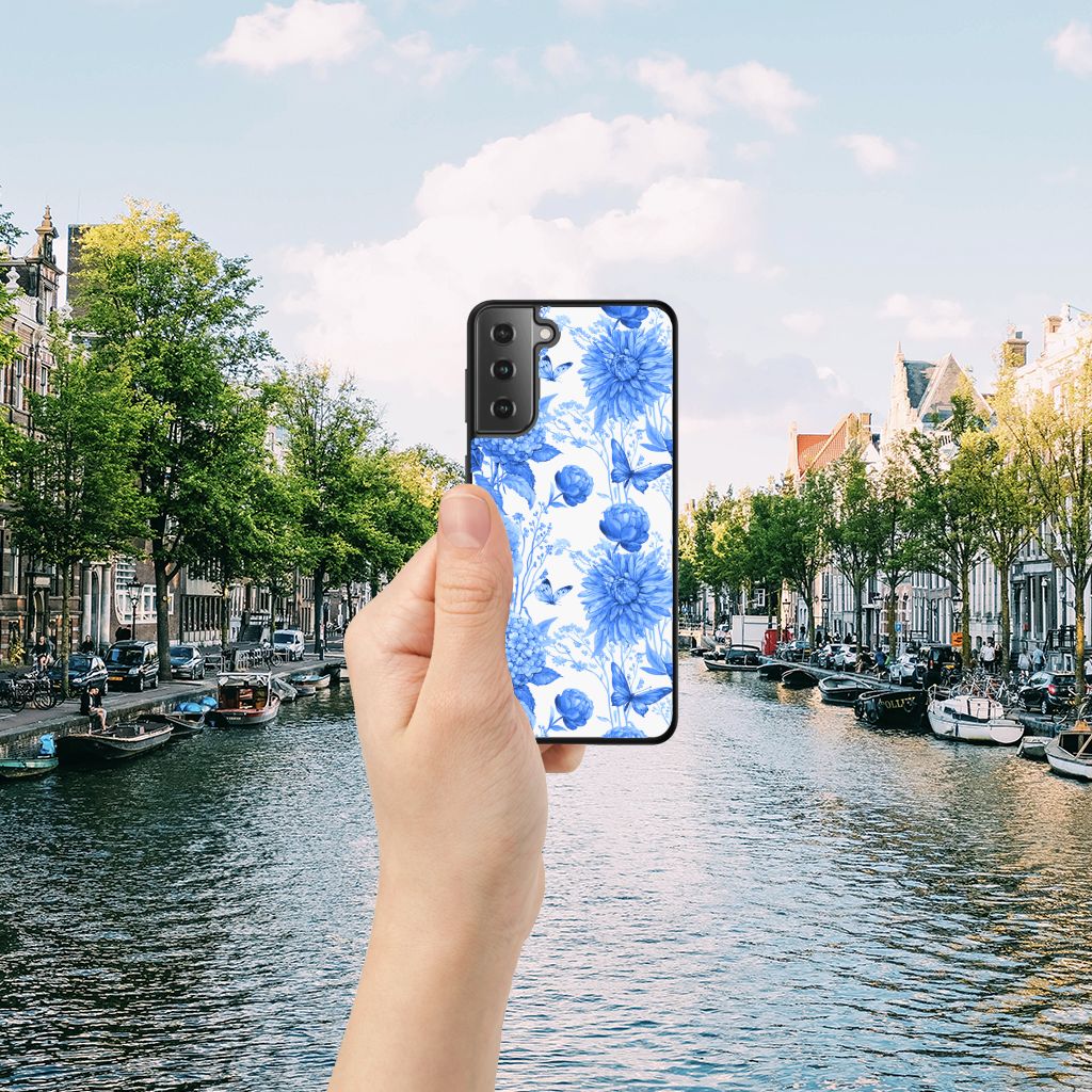 Bloemen Hoesje voor Samsung Galaxy S21 Flowers Blue B2C Telecom