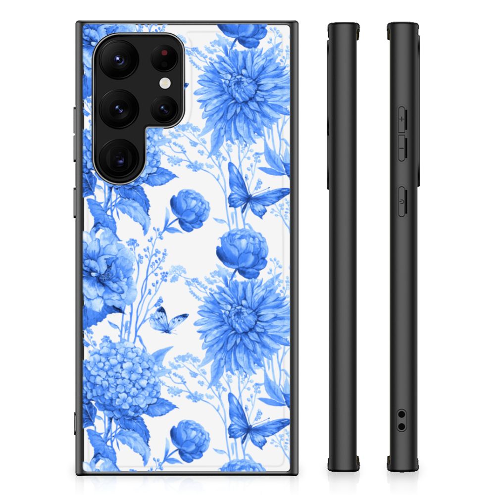 Bloemen Hoesje voor Samsung Galaxy S23 Ultra Flowers Blue B2C Telecom