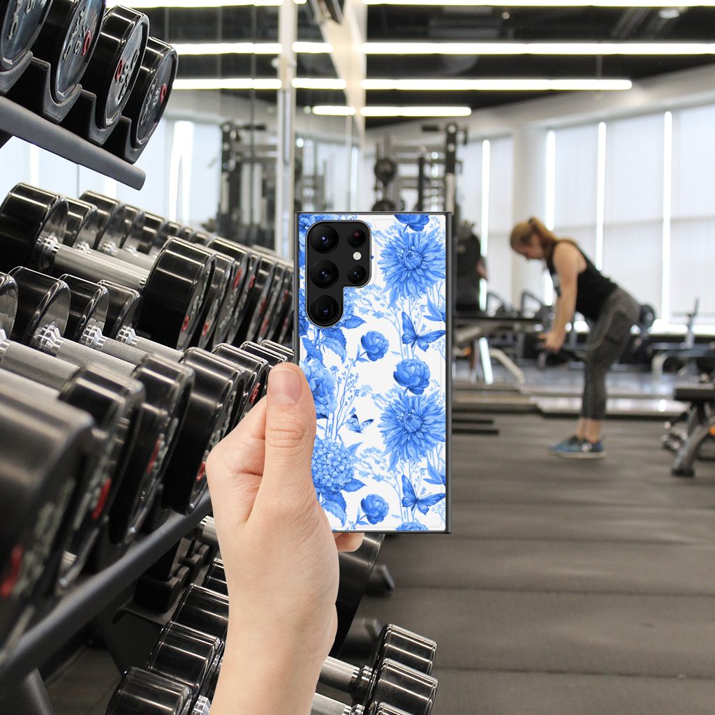 Bloemen Hoesje voor Samsung Galaxy S23 Ultra Flowers Blue B2C Telecom