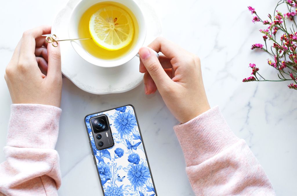 Bloemen Hoesje voor Xiaomi 12T | 12T Pro Flowers Blue B2C Telecom