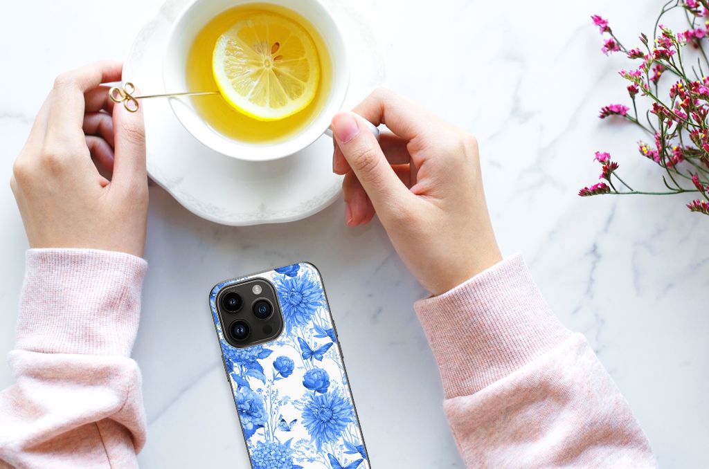 Bloemen Hoesje voor iPhone 15 Pro Flowers Blue B2C Telecom