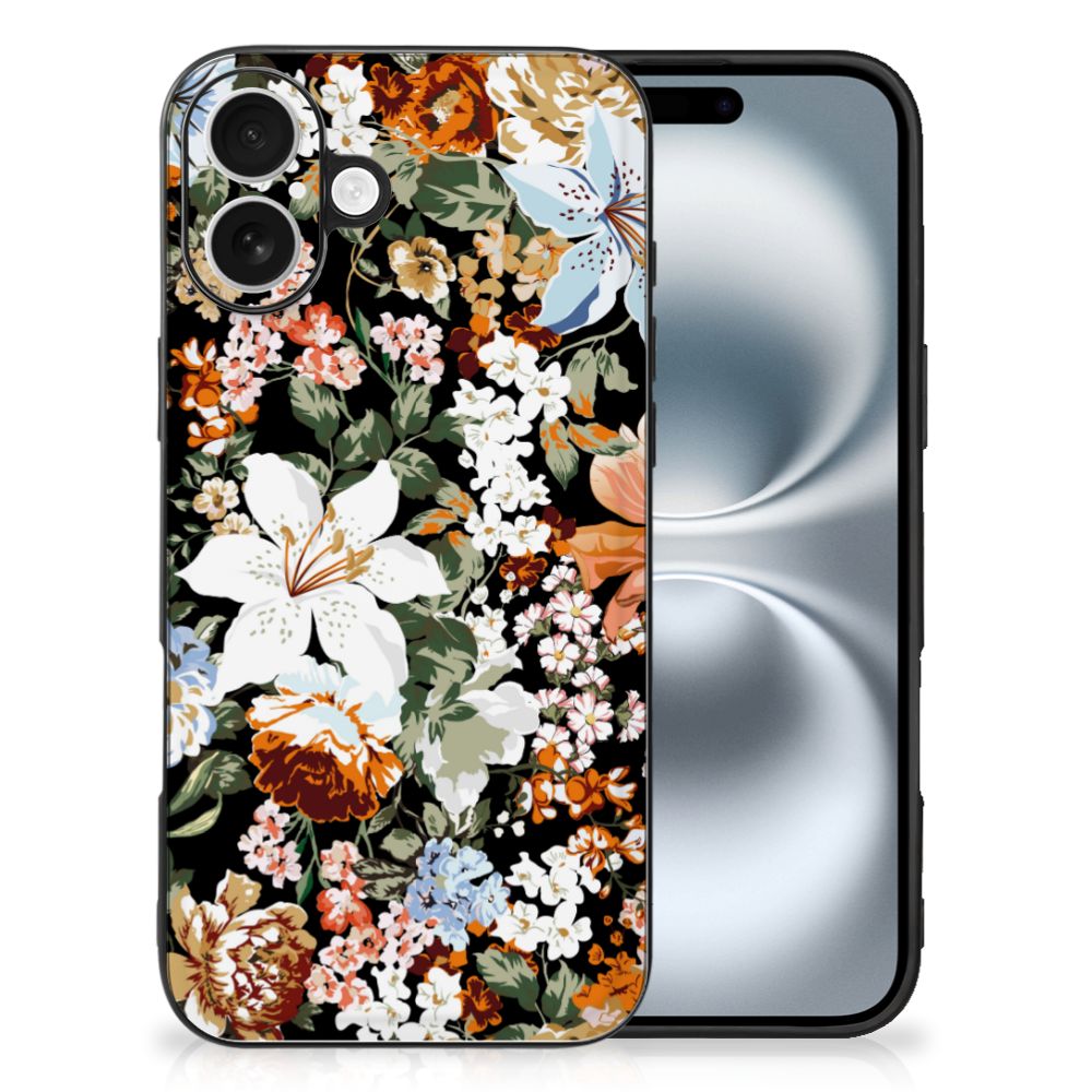 iPhone 16 Bloemen Hoesje voor iPhone 16 Dark Flowers achterzijde