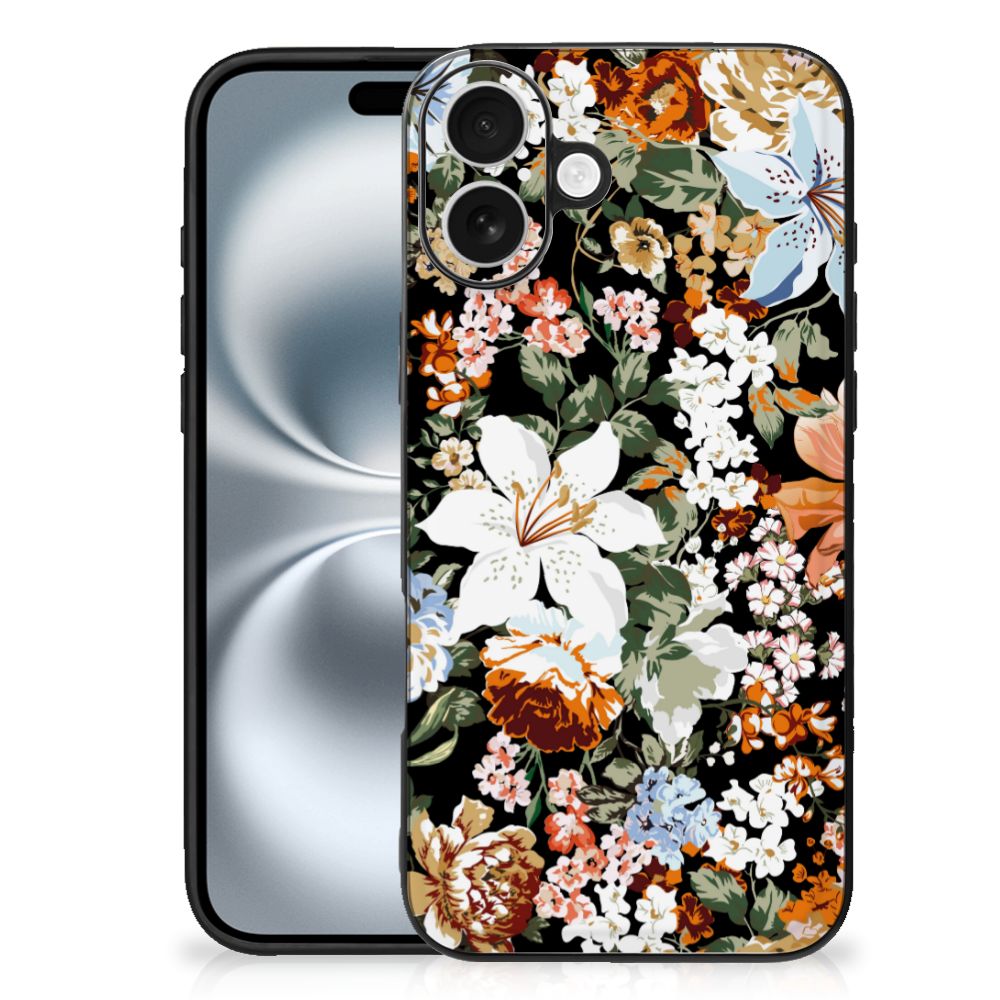 Apple iPhone 16 Plus Bloemen Hoesje Dark Flowers achterzijde
