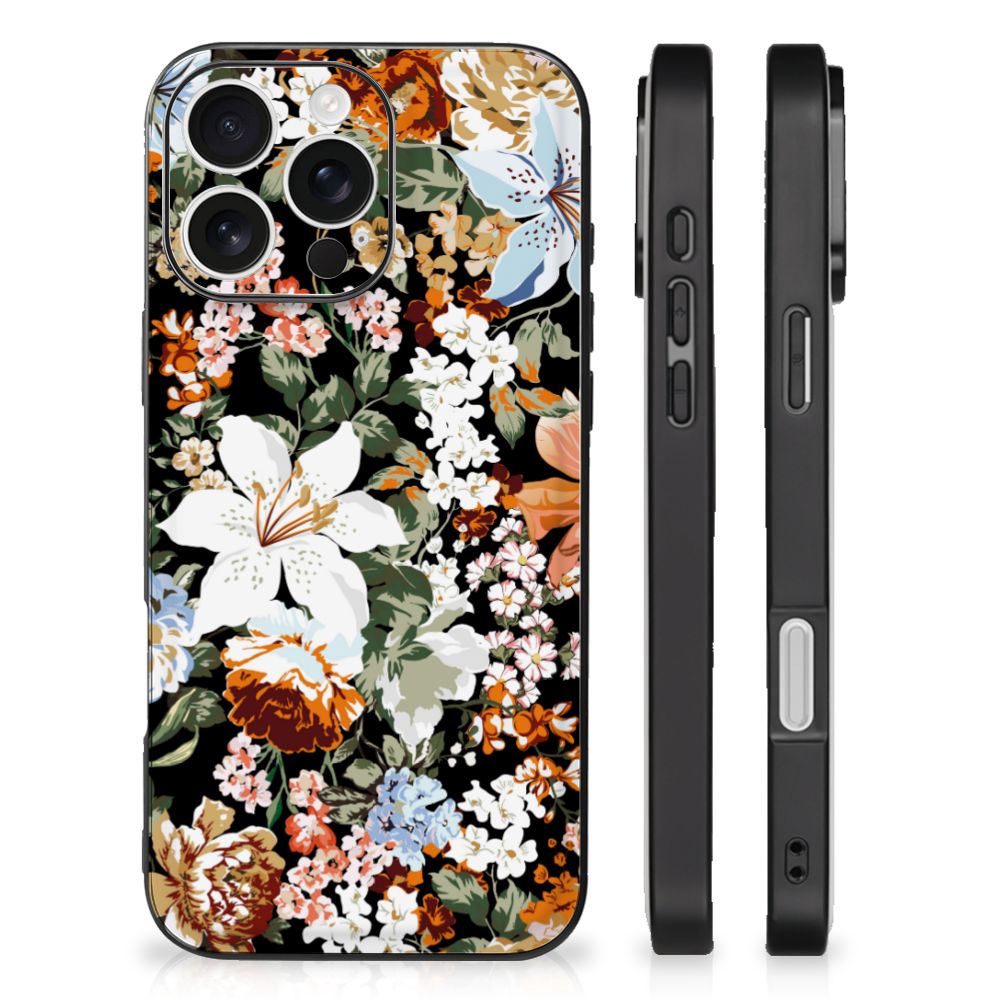 Bloemen Hoesje voor iPhone 16 Pro Dark Flowers achterkant zijkanten