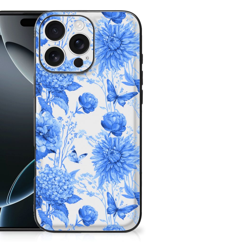iPhone 16 Pro Max Bloemen Hoesje voor iPhone 16 Pro Max Flowers Blue design bloemen aanzicht