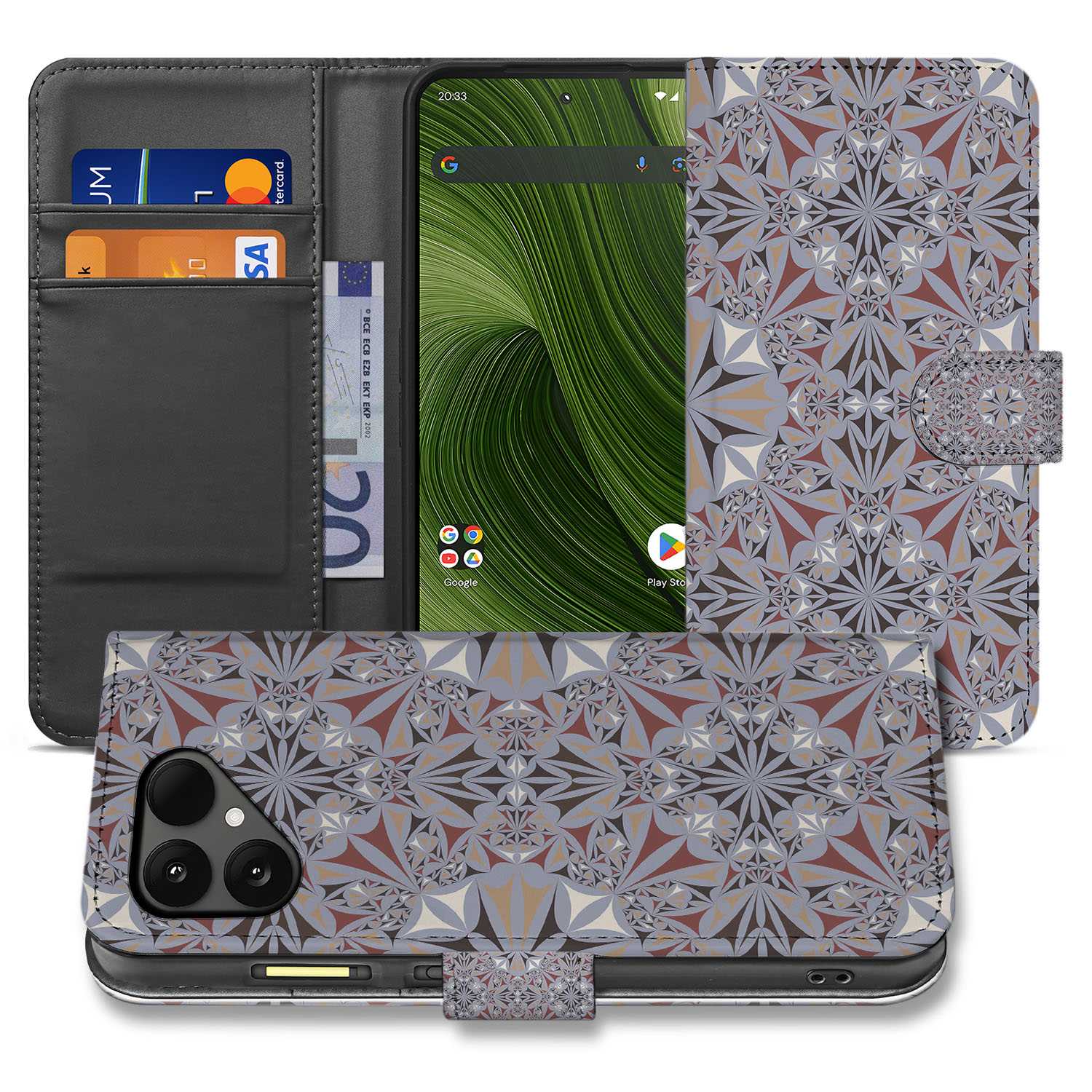 Fairphone 6 Bloemenpatroon Meerkleurig Bookcase Hoesje Met Kleurrijke Print En Bescherming aanzicht