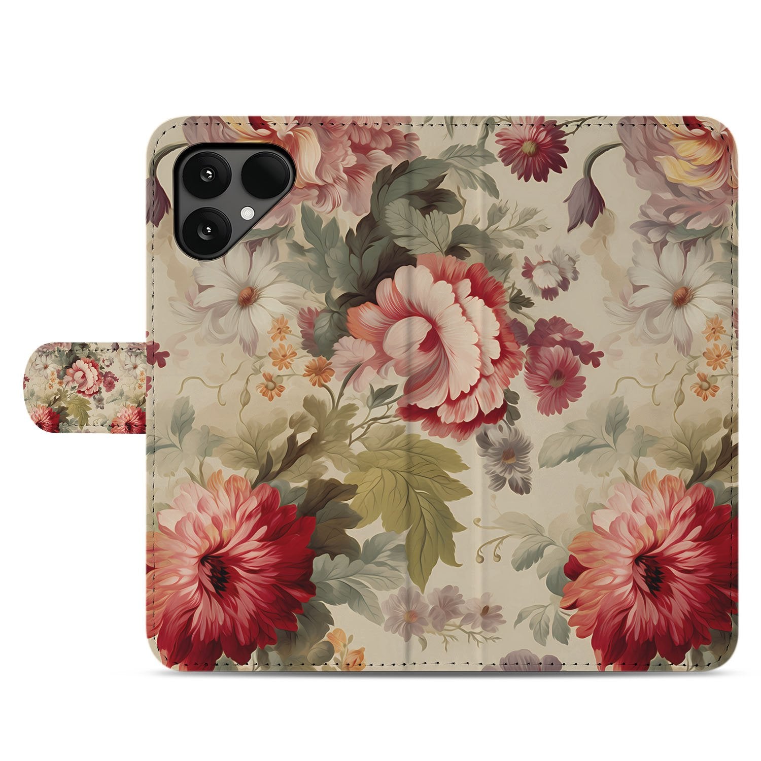 Fairphone 6 Bloemenprint Design voor Fairphone 6 Robuuste Bookcase Hoesje met Pasjes aanzicht
