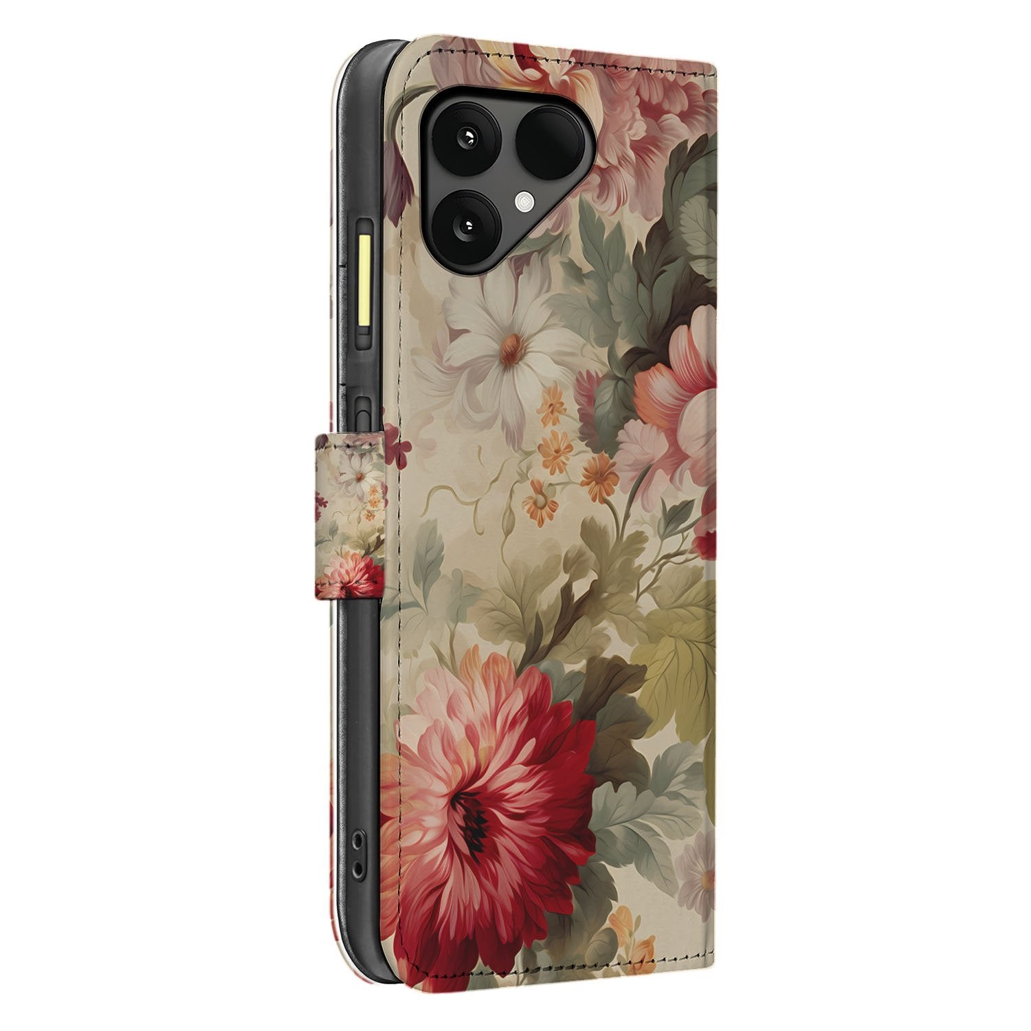 Fairphone 6 Bloemenprint Design voor Fairphone 6 Robuuste Bookcase Hoesje met Pasjes zijaanzicht