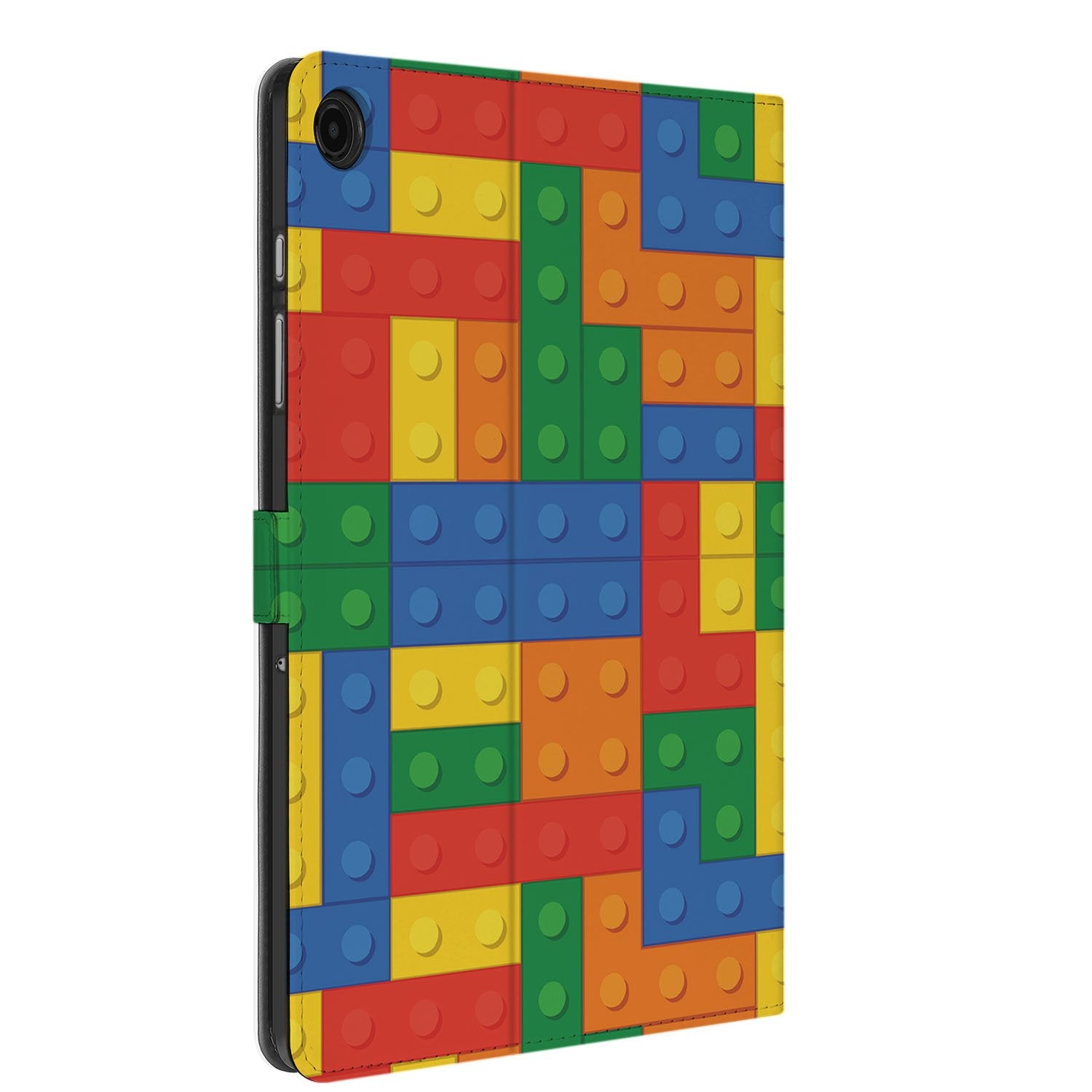 Blokken Book Case Hoesje met Standaard Samsung Galaxy Tab A11 Plus blokken design zijaanzicht