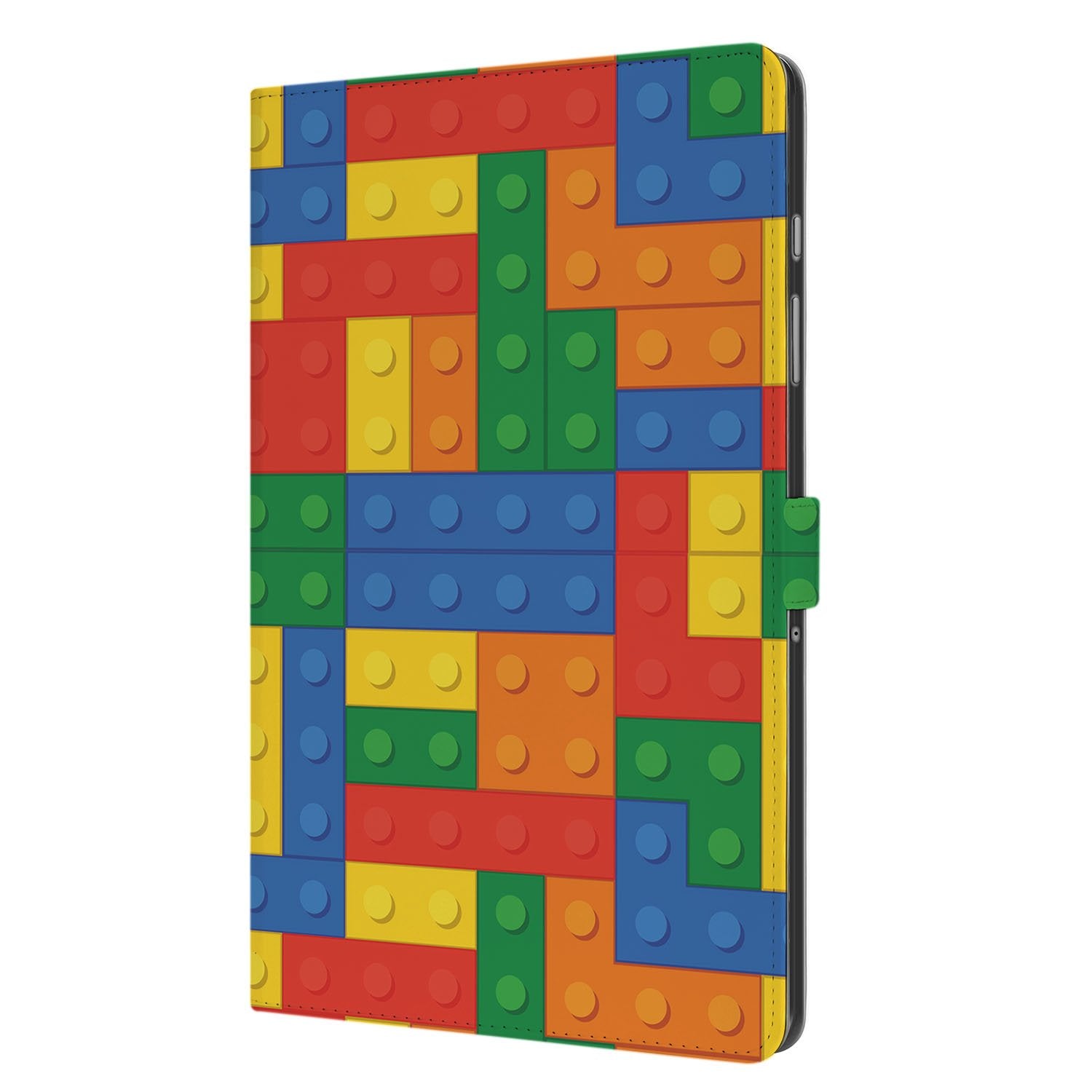 Blokken Book Case Hoesje met Standaard Samsung Galaxy Tab A11 Plus kleurrijk ontwerp zijaanzicht