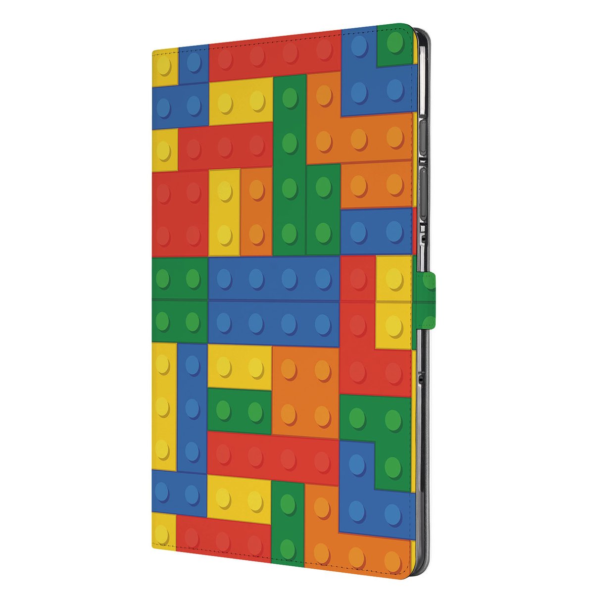 Blokken Book Case Hoesje met Standaard Samsung Galaxy Tab S10 FE Plus kleurrijk blokken design zijaanzicht