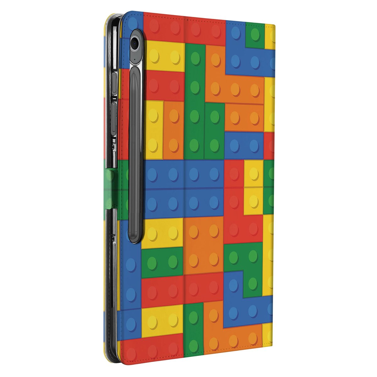 Blokken Book Case Hoesje met Standaard Samsung Galaxy Tab S10 FE Plus kleurrijk design zijaanzicht