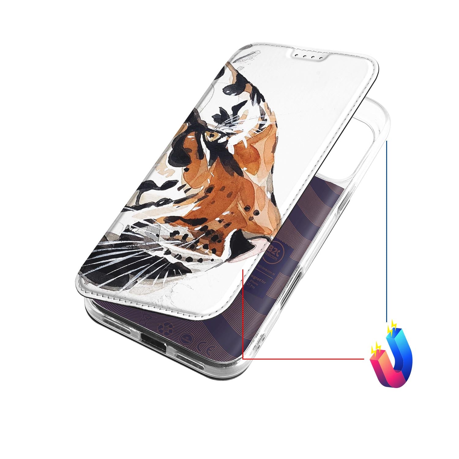 Book Case Apple iPhone 17 Pro Tiger design tiger aanzicht