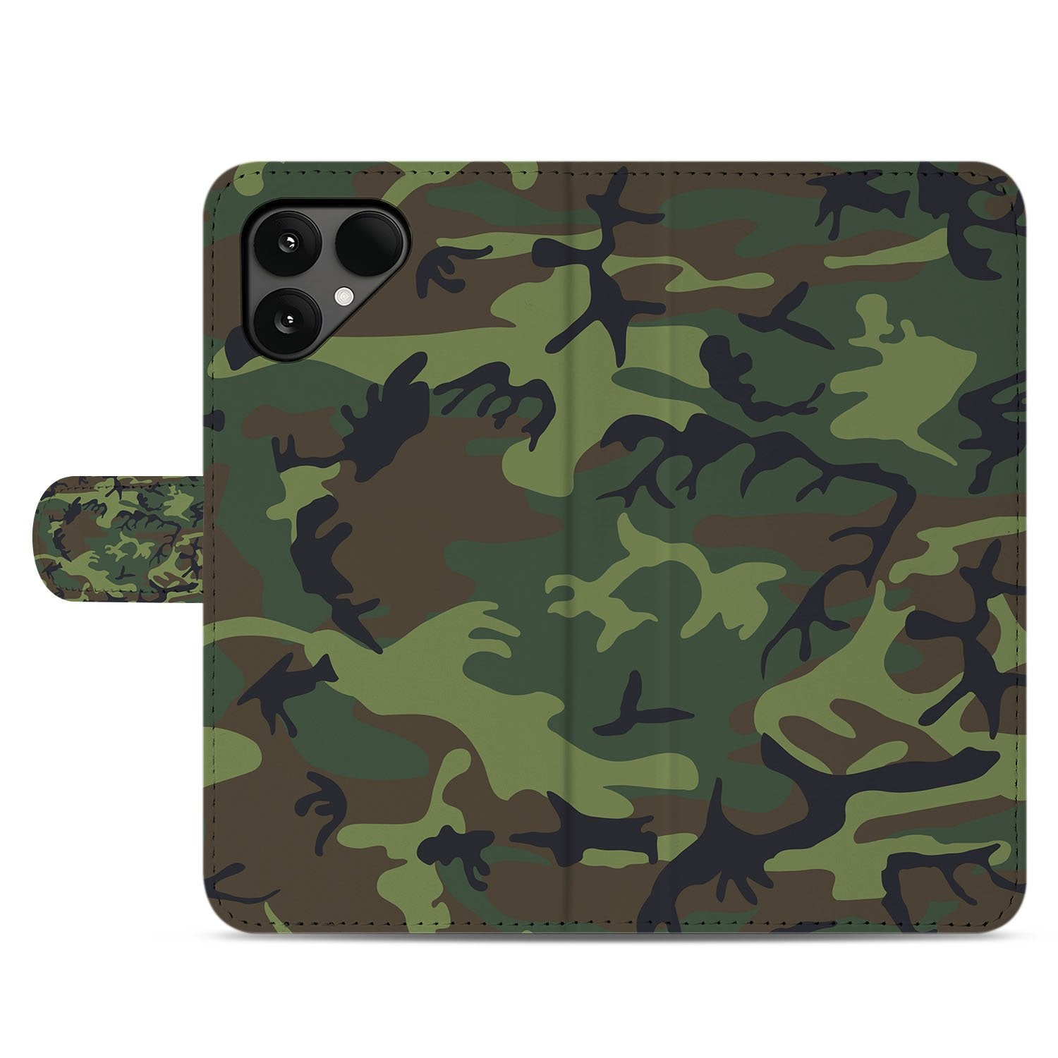 Fairphone 6 Book Case Camouflage Donker pasjes sluiting vooraanzicht