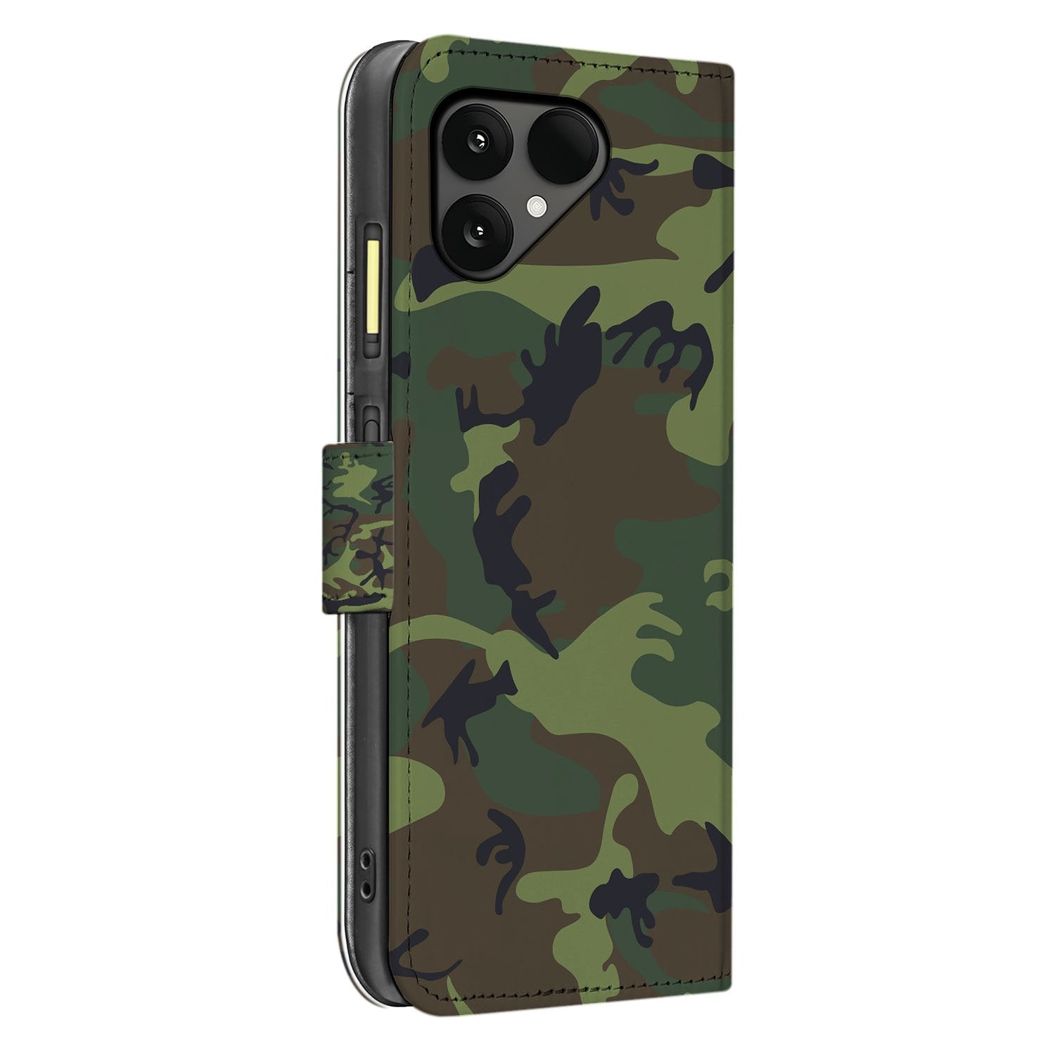 Fairphone 6 Book Case Camouflage Donker Met Pasjes En Sluiting zijaanzicht