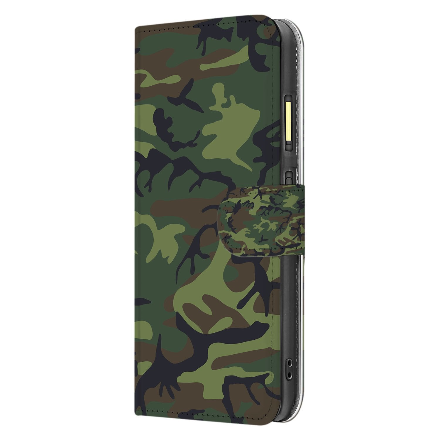 Fairphone 6 Book Case Camouflage Donker Met Pasjes En Sluiting zijkant