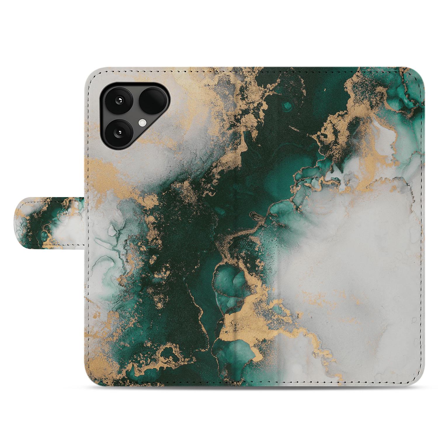 Fairphone 6 Book Case Marmer Groen PU Leer 3 Pasjes voorkant ontwerp