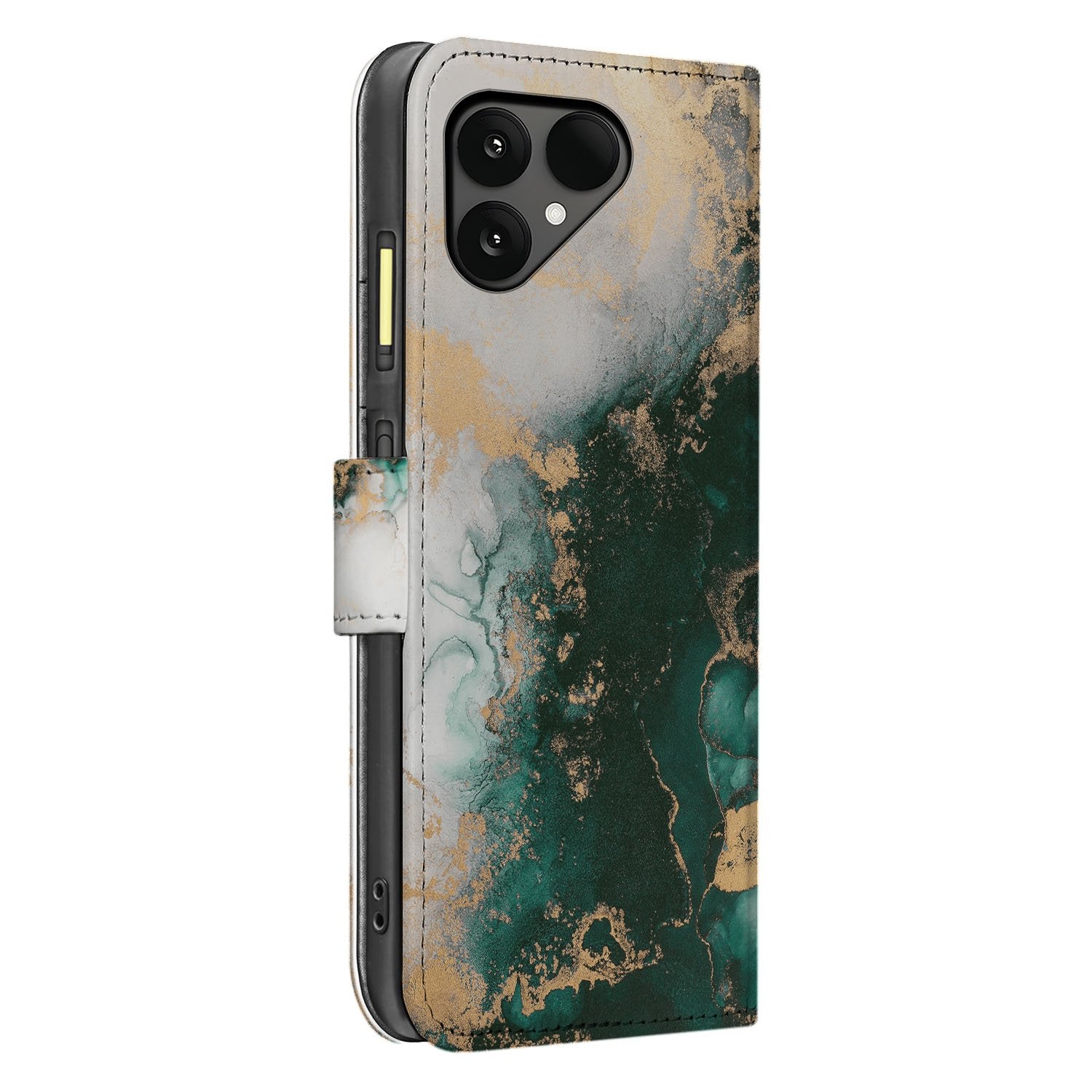 Book Case Fairphone 6 Marmer Groen PU Leer 3 Pasjes designnaam zijaanzicht